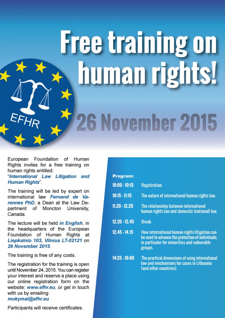 EFHR invites you to attend our “International Law Litigation and Human Rights” Training Course