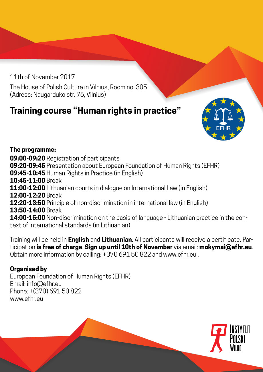 We invite you to participate in free of charge training course: “ Human Rights in practice”