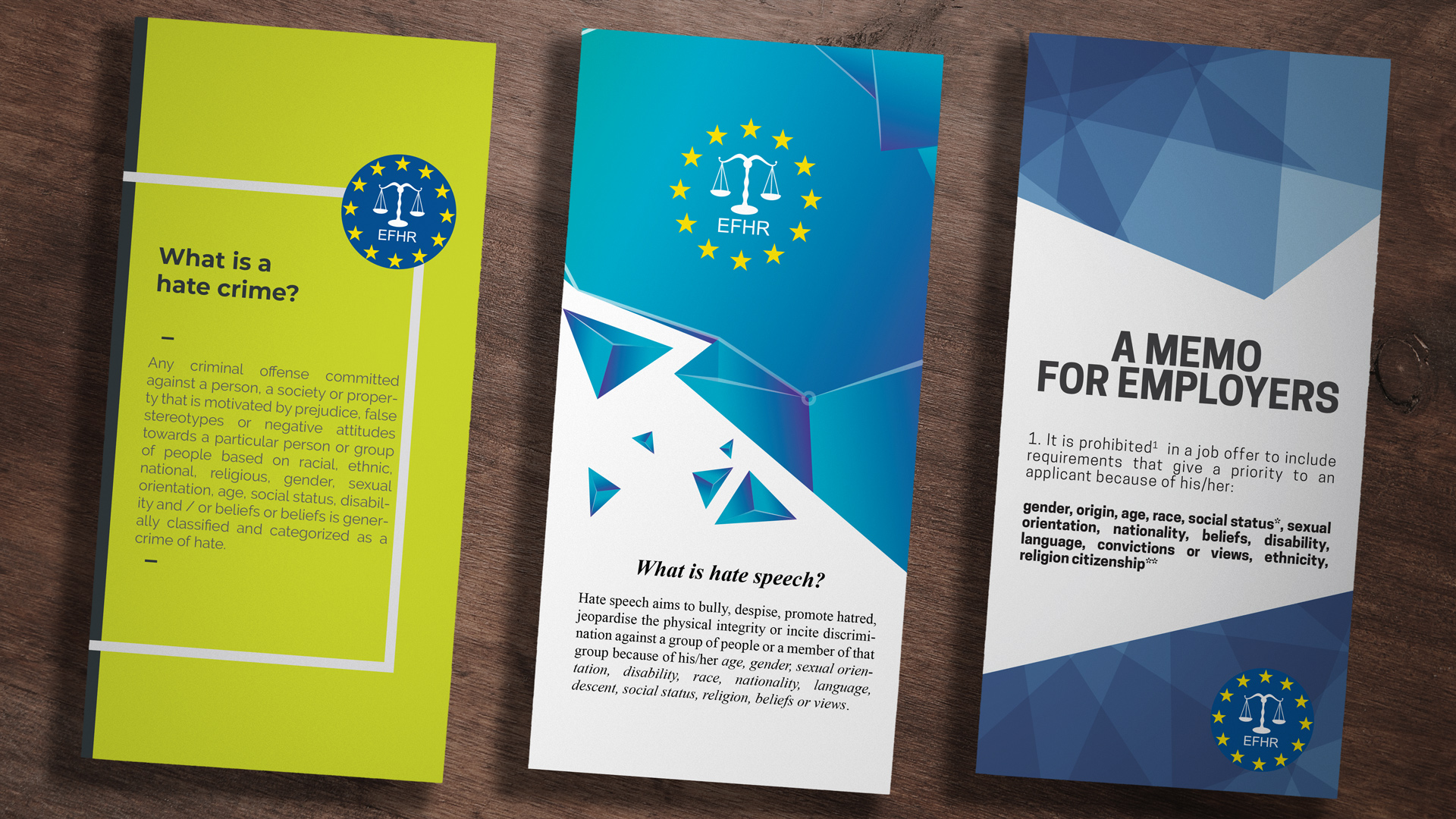 New EFHR leaflets about hate speech, hate crimes and non-discriminatory job advertisements